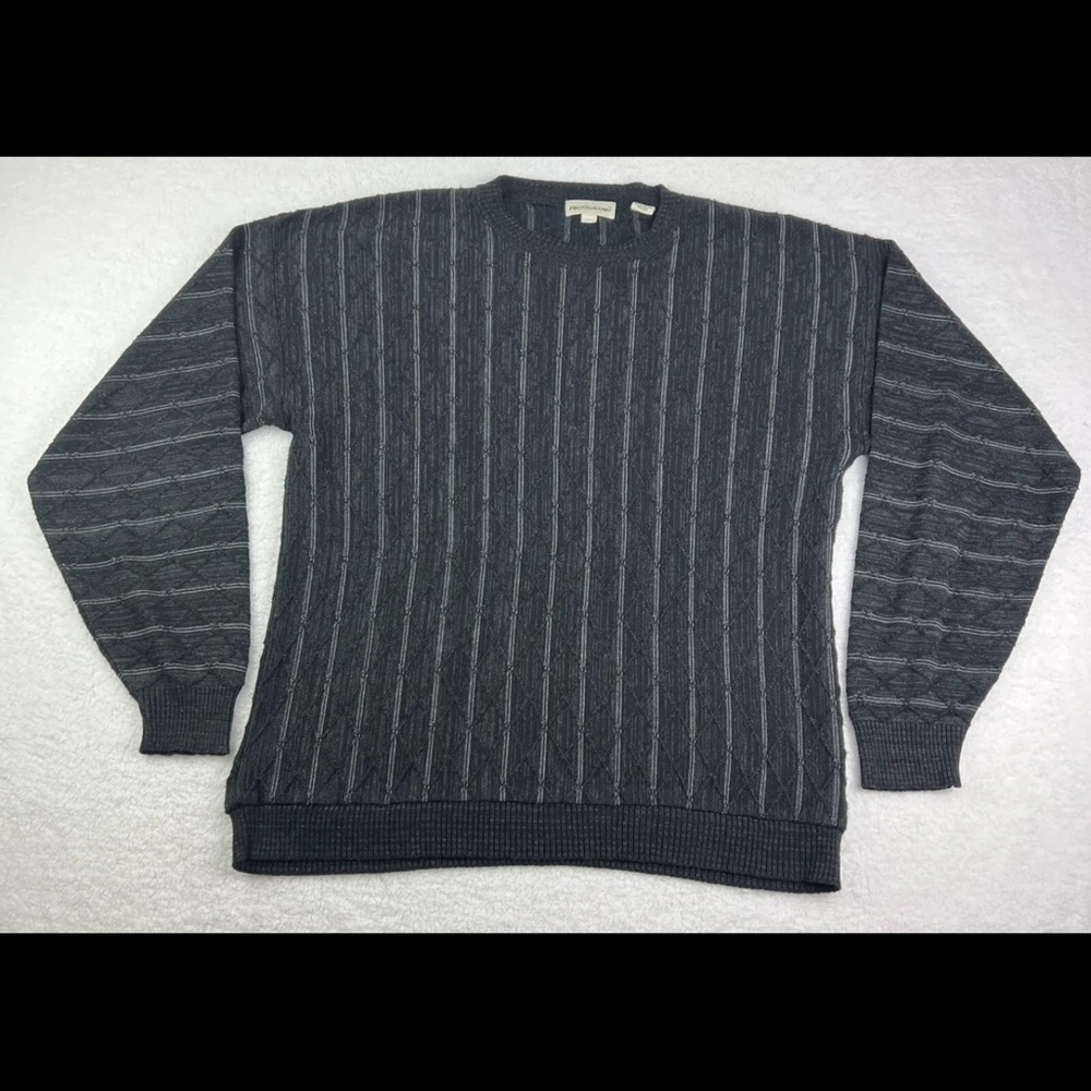 Pronto Uomo Sweater Mens Size Large Black Diagonal Stripe Crewneck L